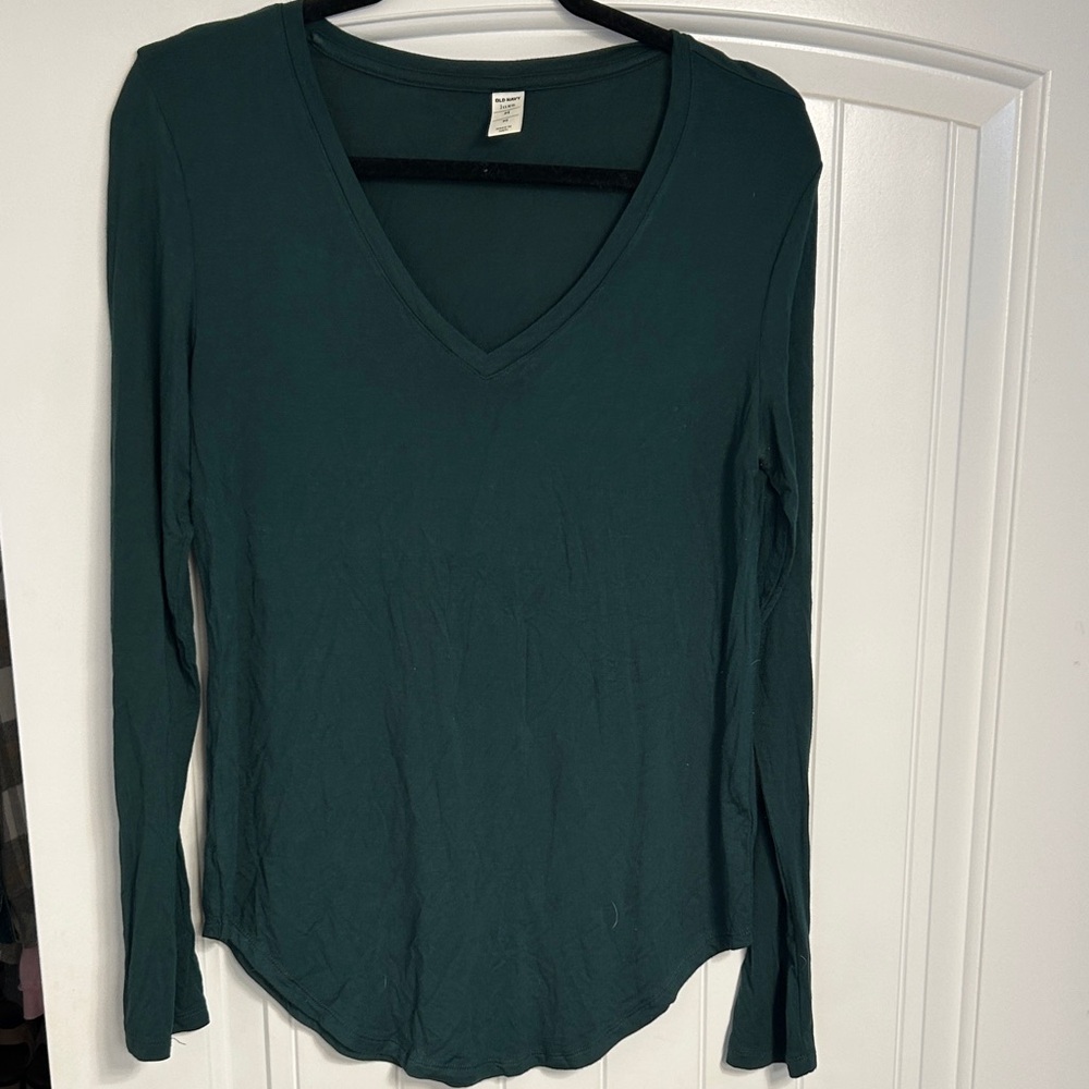Old Navy Deep Green Long Sleeve V-Neck Top